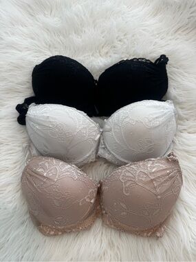 3-Pack Lace Strapless Bras — Black, White, Nude